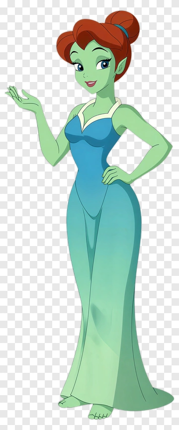 Cartoon Character With Green Skin In A Long Dress PNG