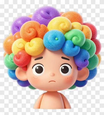 Cartoon Boy With Colorful Swirled Hair PNG