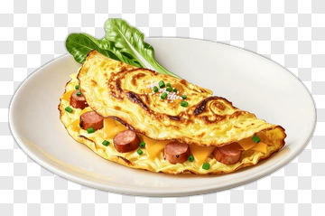 Delicious Omelette With Sausages And Greens PNG
