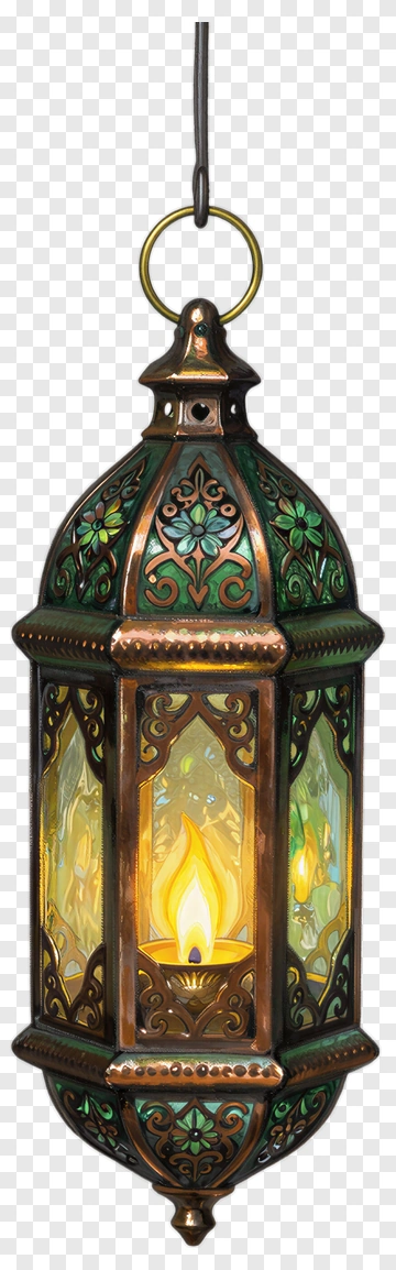 Decorative Lantern With Green And Gold Accents PNG