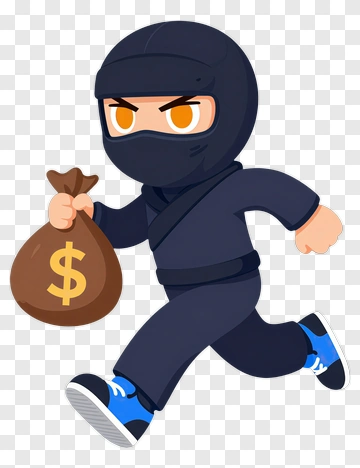 Cartoon Ninja Running With A Money Bag PNG