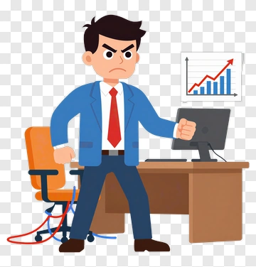 Angry Businessman Standing At Desk With Graph PNG