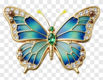Colorful Butterfly Brooch With Gemstones PNG