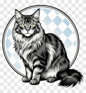 Black And White Maine Coon Cat PNG