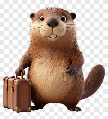 3D Cartoon Otter Holding A Suitcase PNG