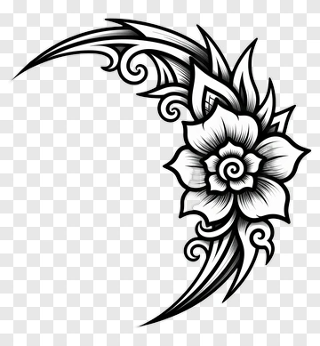 Floral Tattoo Design With Ornate Swirls PNG