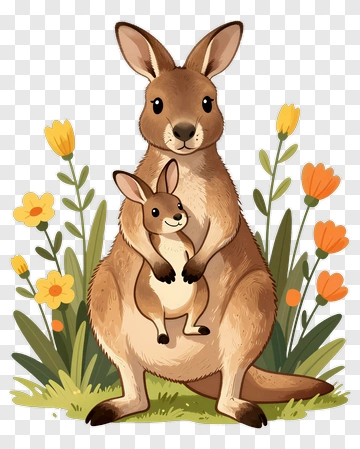 Cartoon Kangaroo Holding A Baby Kangaroo PNG