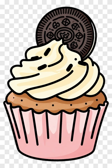 Cupcake With Cream Frosting And Oreo Cookie PNG