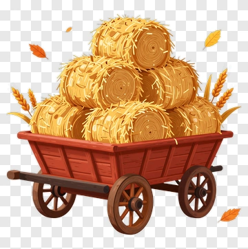 Hay Bales In A Wooden Cart PNG