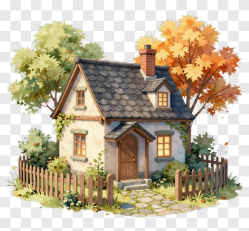 Charming Cottage Surrounded By Trees PNG