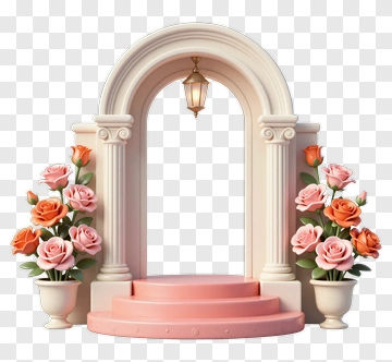 Elegant Floral Archway With Pink Roses PNG