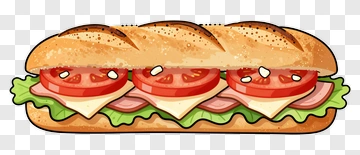 Cartoon Submarine Sandwich With Tomatoes And Lettuce PNG