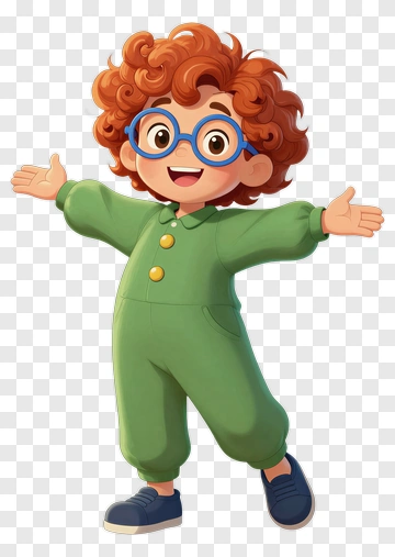 Cartoon Boy In Green Overalls With Glasses PNG