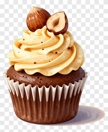 Chocolate Cupcake With Creamy Frosting And Hazelnuts PNG