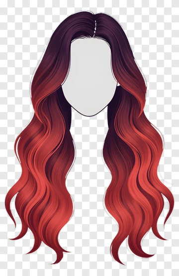 Long Wavy Hair With Red Ombre PNG