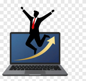 Businessman Jumping Out Of Laptop With Growth Arrow PNG