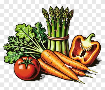 Colorful Vegetable Arrangement With Carrots And Asparagus PNG