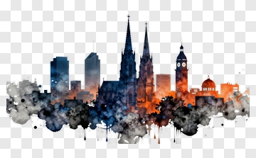 Watercolor City Skyline With Historic Architecture PNG