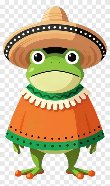 Cartoon Frog Wearing A Sombrero PNG