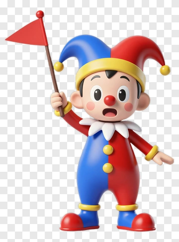 Cartoon Clown Holding A Red Flag PNG