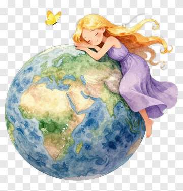 Girl Sleeping On A Watercolor Globe PNG