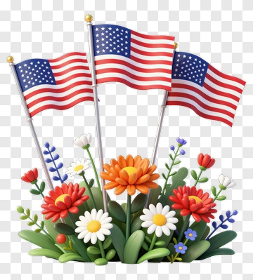Flower Arrangement With American Flags PNG