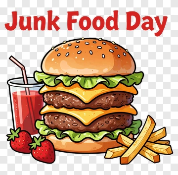 Junk Food Day Burger And Fries PNG