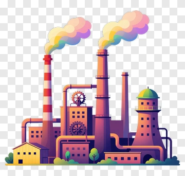 Colorful Industrial Factory With Smoke Stacks PNG