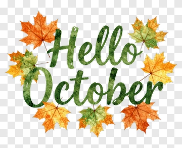 Hello October With Colorful Autumn Leaves PNG