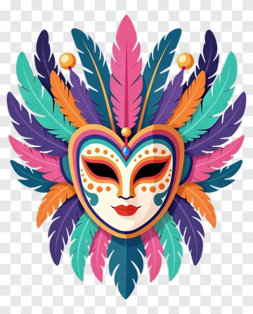 Colorful Carnival Mask With Feathers PNG