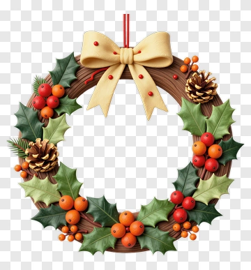 Christmas Wreath With Bows And Pinecones PNG