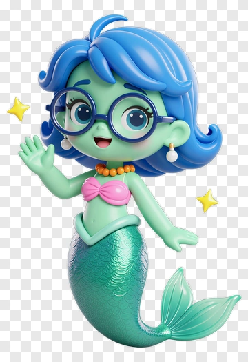 Cartoon Mermaid With Glasses And Pink Top PNG