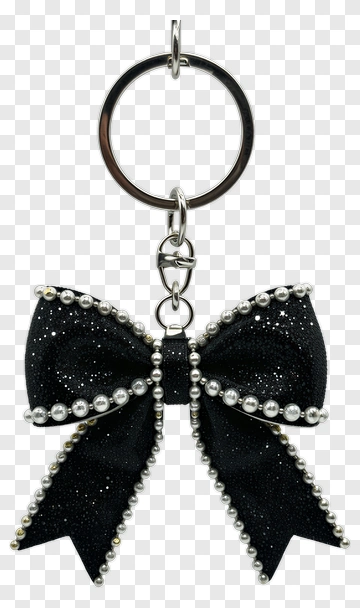 Black Bow Keychain With Silver Beads PNG