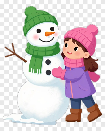 Girl With A Snowman In Winter Attire PNG