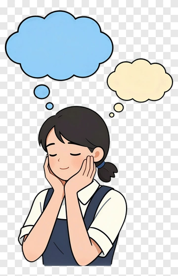 Thoughtful Girl With Speech Bubbles PNG
