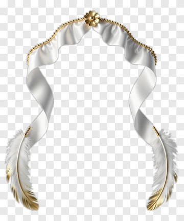 Elegant White Ribbon With Feathers And Gold Accents PNG
