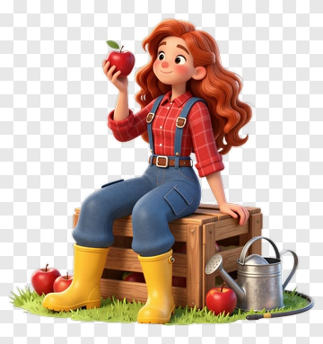 3D Farmer Holding An Apple PNG