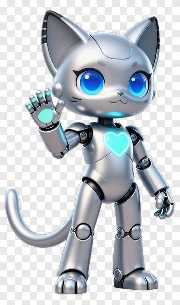3D Robot Cat Waving PNG
