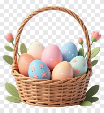Easter Basket Filled With Colorful Eggs PNG