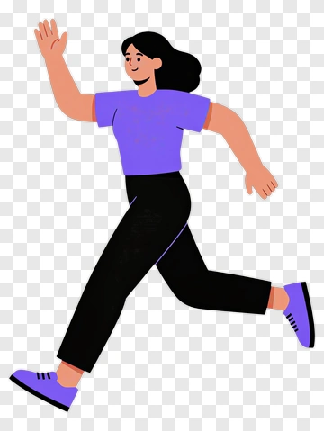 Woman Running In Purple Shirt And Black Pants PNG
