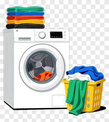 Washing Machine With Laundry Basket And Towels PNG