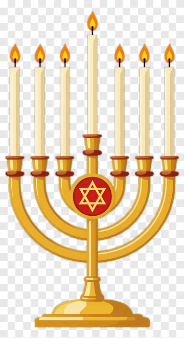 Menorah With Lit Candles And Star Of David PNG