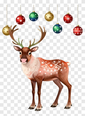 Cartoon Reindeer With Christmas Ornaments PNG