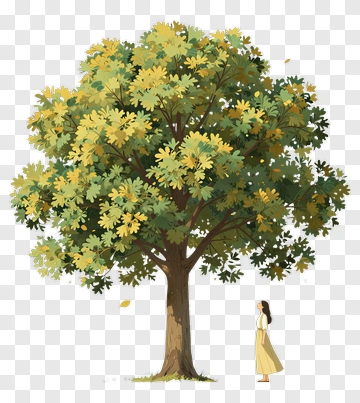 Woman Standing Beneath A Colorful Tree PNG