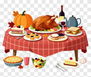 Thanksgiving Dinner Table With Turkey And Desserts PNG