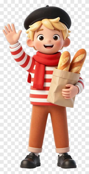 Cartoon Boy Holding Baguettes PNG