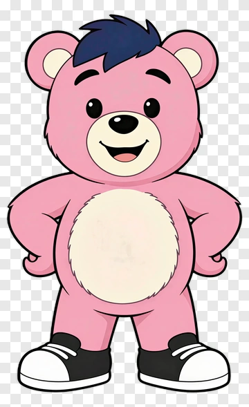 Cartoon Pink Bear Standing Proudly PNG