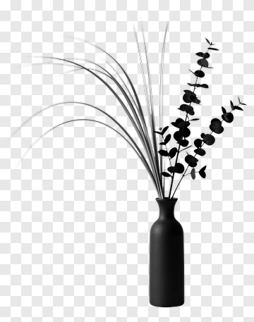Black Vase With Dried Grass And Eucalyptus PNG