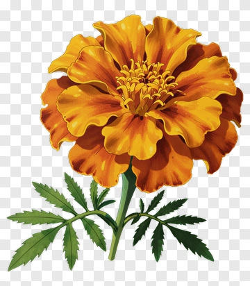 Marigold Flower With Green Leaves PNG