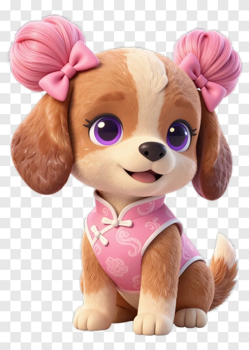 Cartoon Dog With Pink Bows PNG